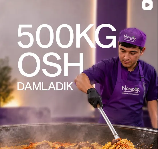 Nomdor xodimi binafsha formada 500 kg kazanda osh damlamoqda